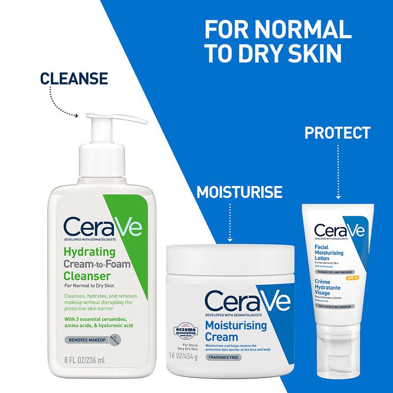 CeraVe Hydrating Cream To Foam Cleanser 236ml - Gentle Foaming Cleanser for Dry Skin