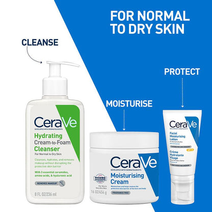 CeraVe Hydrating Cream To Foam Cleanser 236ml - Gentle Foaming Cleanser for Dry Skin