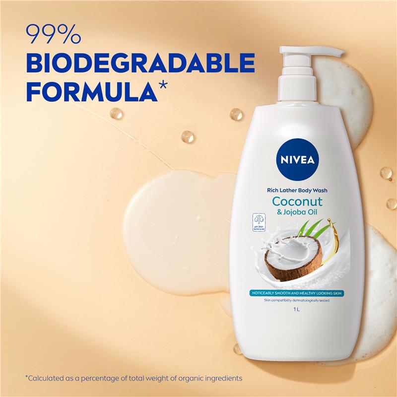 NIVEA Coconut & Jojoba Oil Body Wash 1L – Moisturizing & pH Balanced