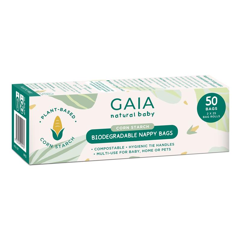 Gaia Natural Baby Biodegradable Nappy Bags 50 Pack - Eco-Friendly & Compostable