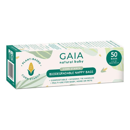 Gaia Natural Baby Biodegradable Nappy Bags 50 Pack - Eco-Friendly & Compostable