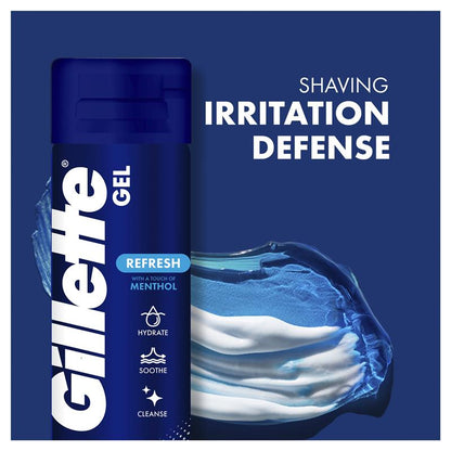 Gillette Refresh Shaving Gel with Menthol 195g – Soothes & Protects