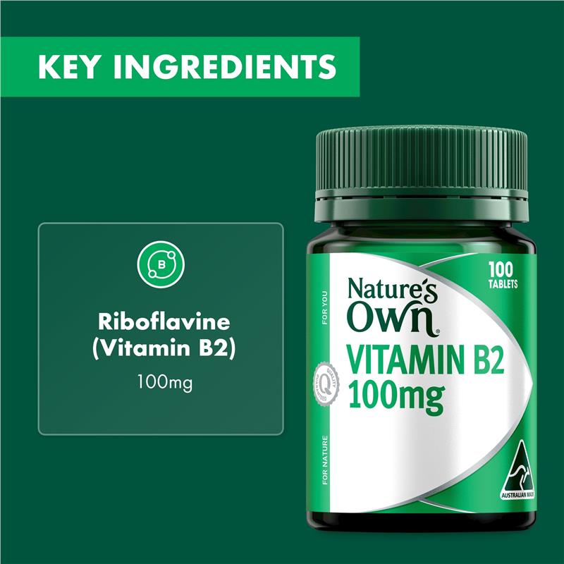 Nature's Own Vitamin B2 100mg Tablets, 100 Count – Migraine Relief