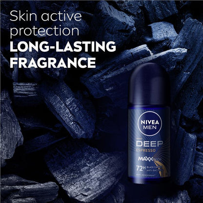 NIVEA MEN Deep Espresso Roll-On Deodorant, 72H Protection, 50ml