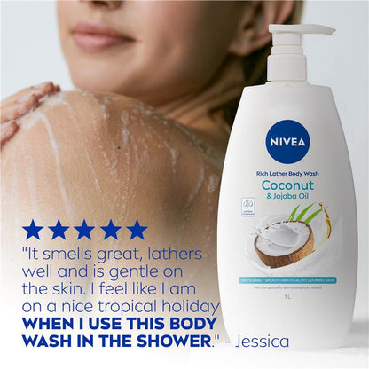 NIVEA Coconut & Jojoba Oil Body Wash 1L – Moisturizing & pH Balanced