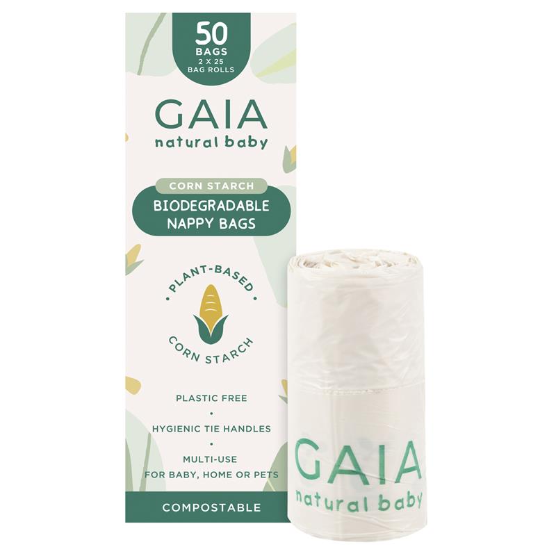 Gaia Natural Baby Biodegradable Nappy Bags 50 Pack - Eco-Friendly & Compostable