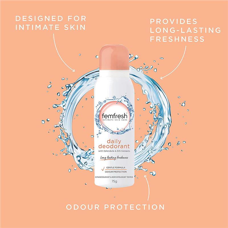 Femfresh 75g Hypoallergenic Deodorant Spray with Calendula & Silk, 8hr Protection