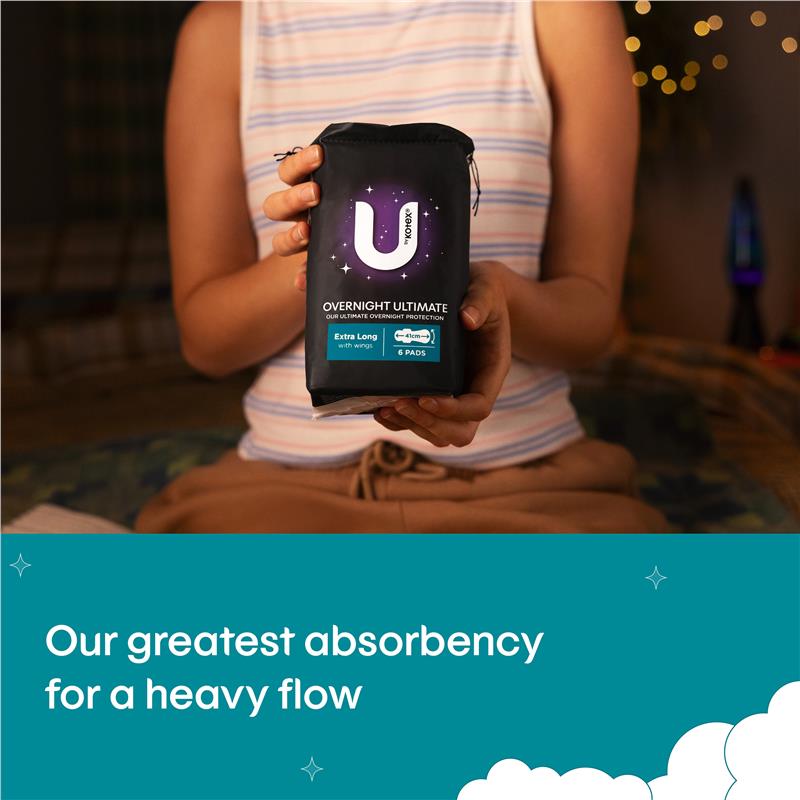 U by Kotex Overnight Extra Ultimate 41cm Wing Pads - 6Pads