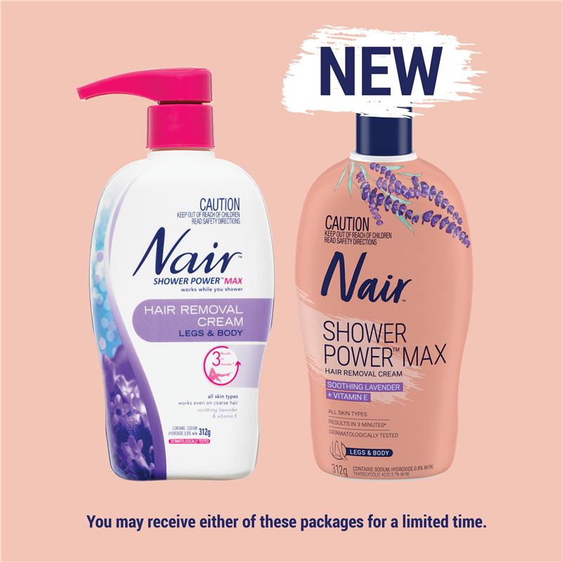 Nair Shower Power Max Cream - 312g, Fast 3-Minute Hair Removal for Legs & Body