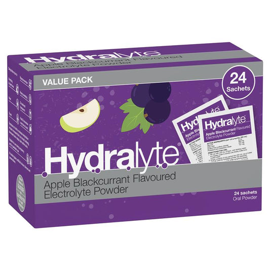 Hydralyte Apple Blackcurrant Oral Rehydration Sachets - 4.9g x 24 - Auzzistore