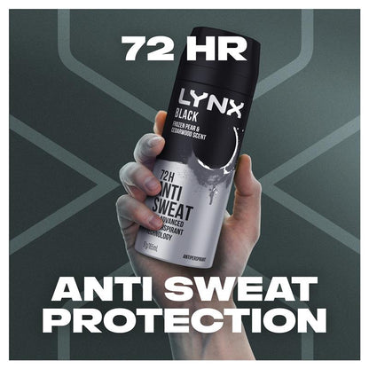 LYNX Black 165ml Antiperspirant Aerosol for Men – 72H Protection