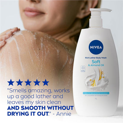 NIVEA Rich Moisture Body Wash with Almond Oil 1L, pH Balanced