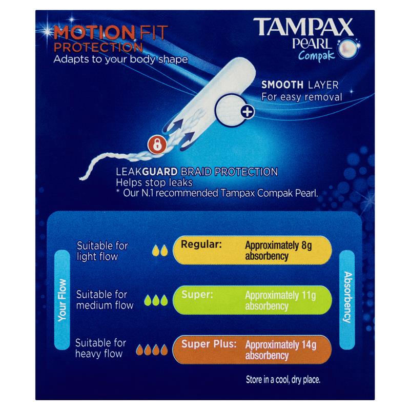 Tampax Pearl Compak Tampons, Medium Flow, 18 Pack with Applicators