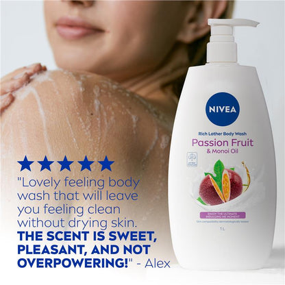 NIVEA Passion Fruit & Monoi Oil Shower Gel 1L – Moisturizing, pH Balanced