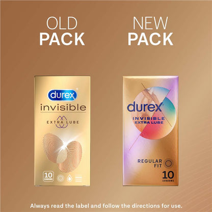 Durex Invisible Extra Lube Ultra-Thin Condoms, 10 condome