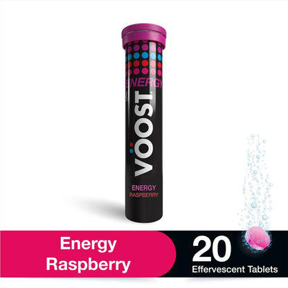 VÖOST Energy Raspberry Effervescent Vitamins with Guarana, 20 Tablets
