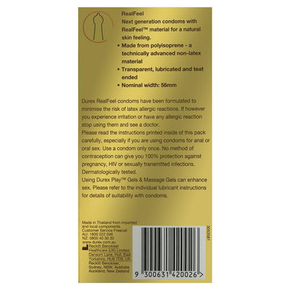 Durex RealFeel Polyisoprene Condoms - 6 Pack, Non-Latex, Natural Feel