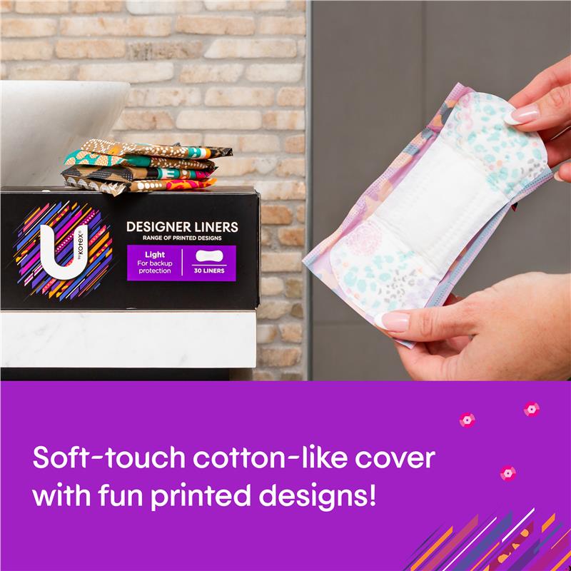 U by Kotex Designer Protect Liners – 30 Liners, Breathable & Absorbent