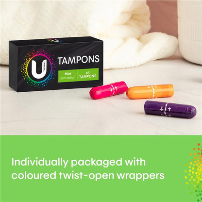 U by Kotex Mini Slim Tampons - 16 Tempons, 8g Absorbency, Individually Wrapped