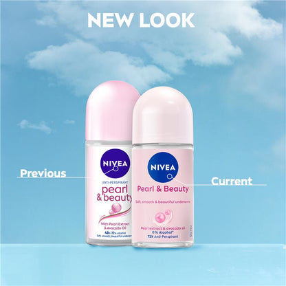 NIVEA Pearl & Beauty Roll-On Deodorant 50ml, 72H Protection, Avocado Oil