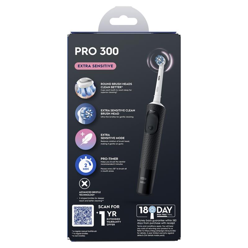 Oral-B Pro 300 Electric Toothbrush - Everyday Clean Black-Auzzi Store