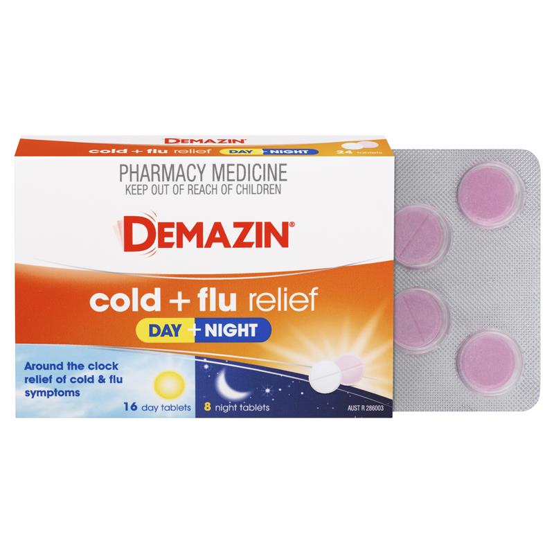 Demazin Cold & Flu Relief Day + Night - 24 Tablets - Auzzi Store