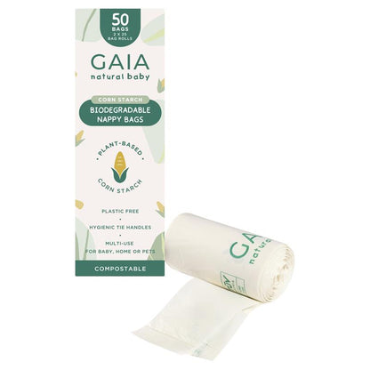Gaia Natural Baby Biodegradable Nappy Bags 50 Pack - Eco-Friendly & Compostable