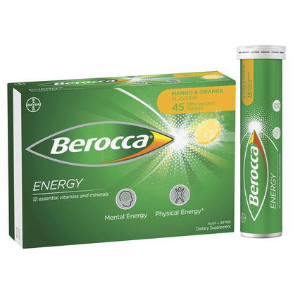 Berocca Energy Multivitamin Mango & Orange Flavor – 45 Tablets