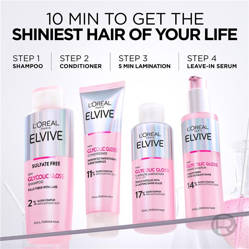 L'Oreal Paris Elvive Glycolic Gloss Shampoo 200ml - At-Home Hair Glossing Treatment