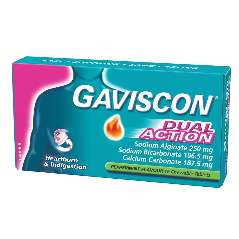 Gaviscon Dual Action Chewable Tablets - Peppermint Heartburn & Indigestion Relief (16 Pack)-Auzzi Store