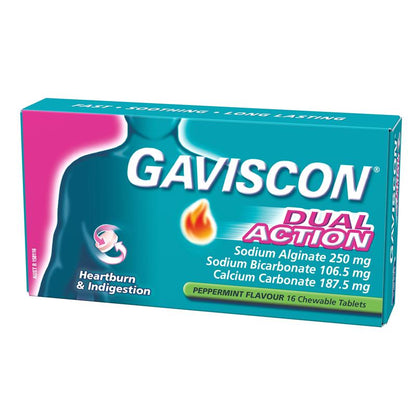 Gaviscon Dual Action Chewable Tablets - Peppermint Heartburn & Indigestion Relief (16 Pack)-Auzzi Store