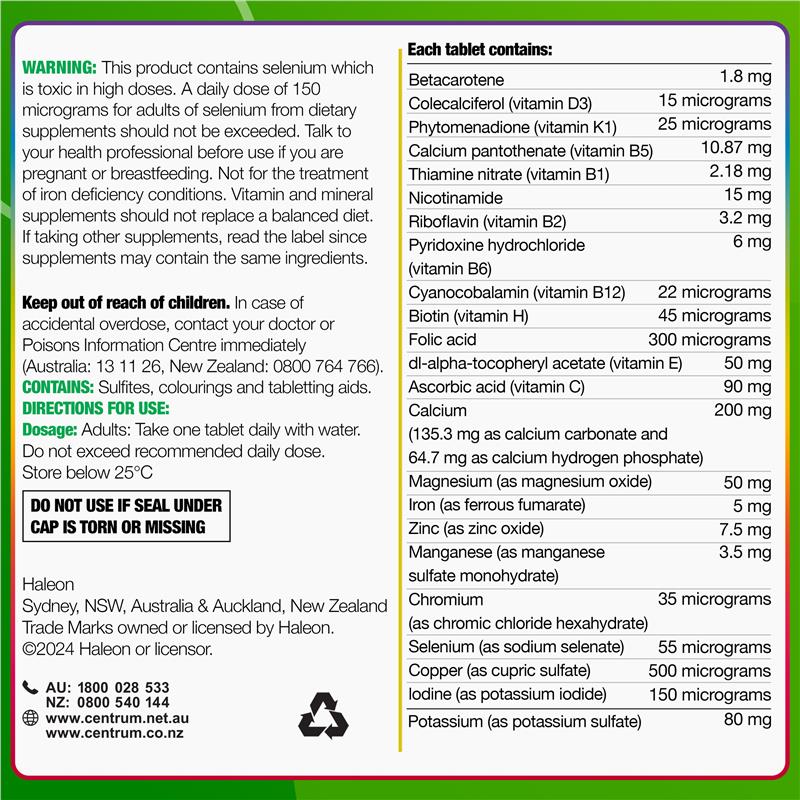 Centrum Advance Multivitamin, 100 Tablets - Supports Energy, Immunity, Skin & Muscle