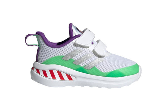 Adidas Kids' Disney Pixar Buzz Lightyear Toy Story Fortarun Running Shoes  - Cloud White/Silver Metallic/Semi Solar Lime, Size 5K US 