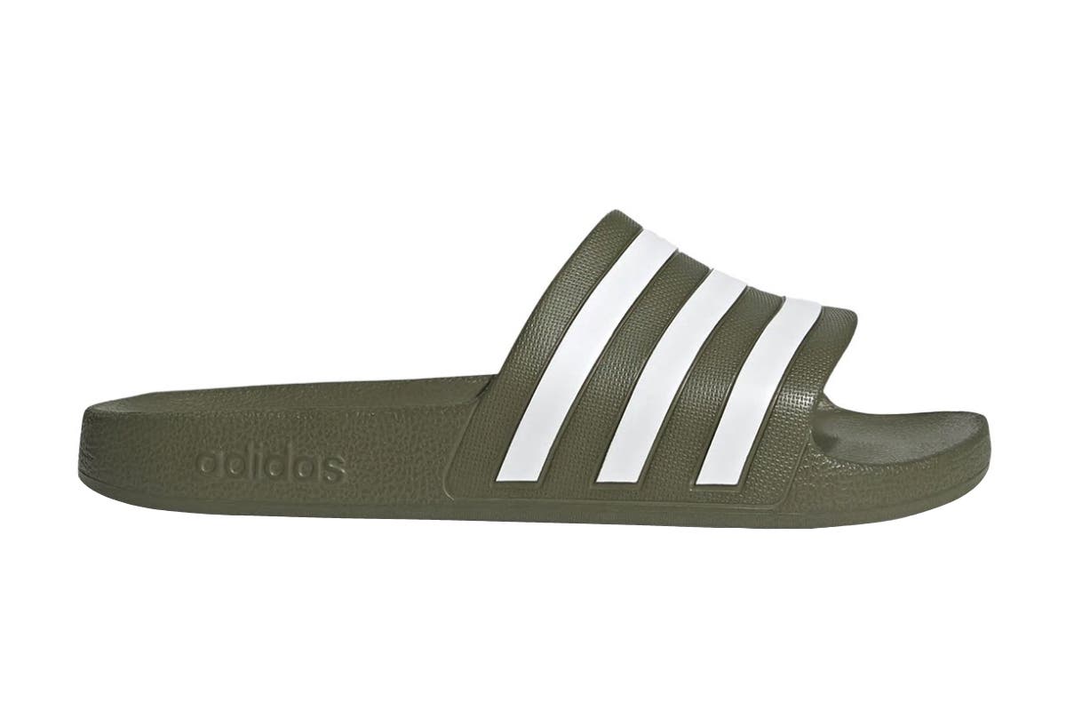 Adidas Unisex Adilette Aqua Slides  - Green/White/Green, Size 9 US 