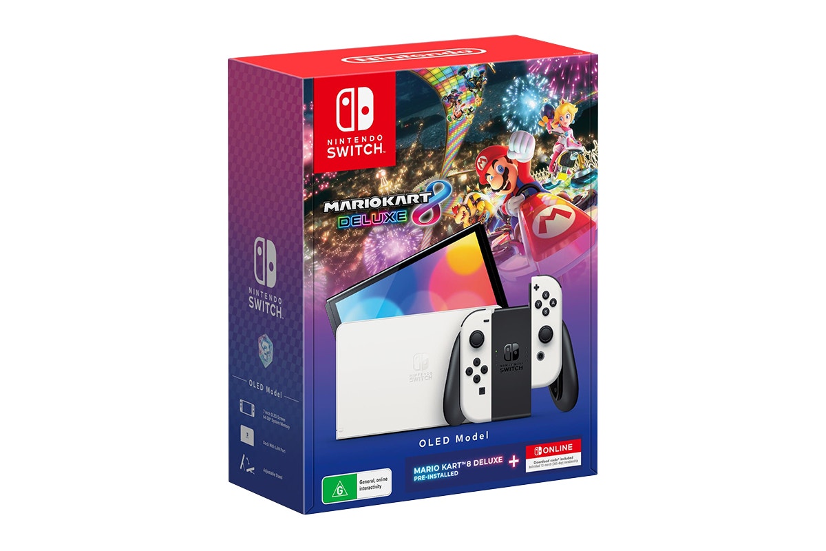 Nintendo Switch Console OLED Model Mario Kart 8 Deluxe + NSO 12 Months Bundle (White)