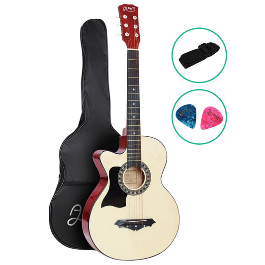 ALPHA 38 Inch Wooden Acoustic Guitar Left handed - Natural Wood | Auzzi Store