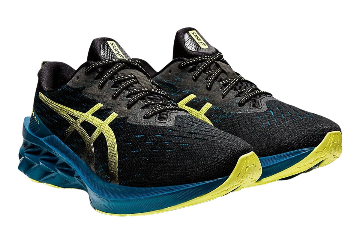 ASICS Men's Novablast 2 Running Shoes  - Black/Glow Yellow; Size 9.5 US)