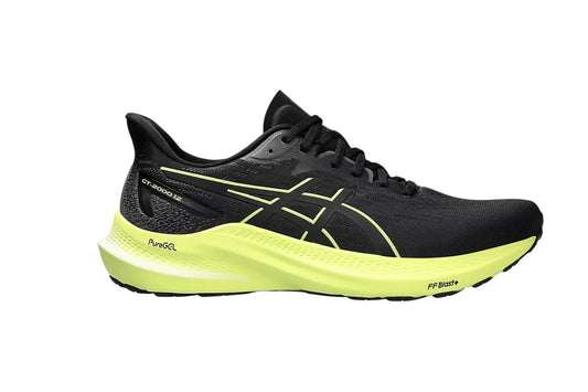 ASICS Men's GT-2000 12 Running Shoes (Black/Glow Yellow, Size 12 US)