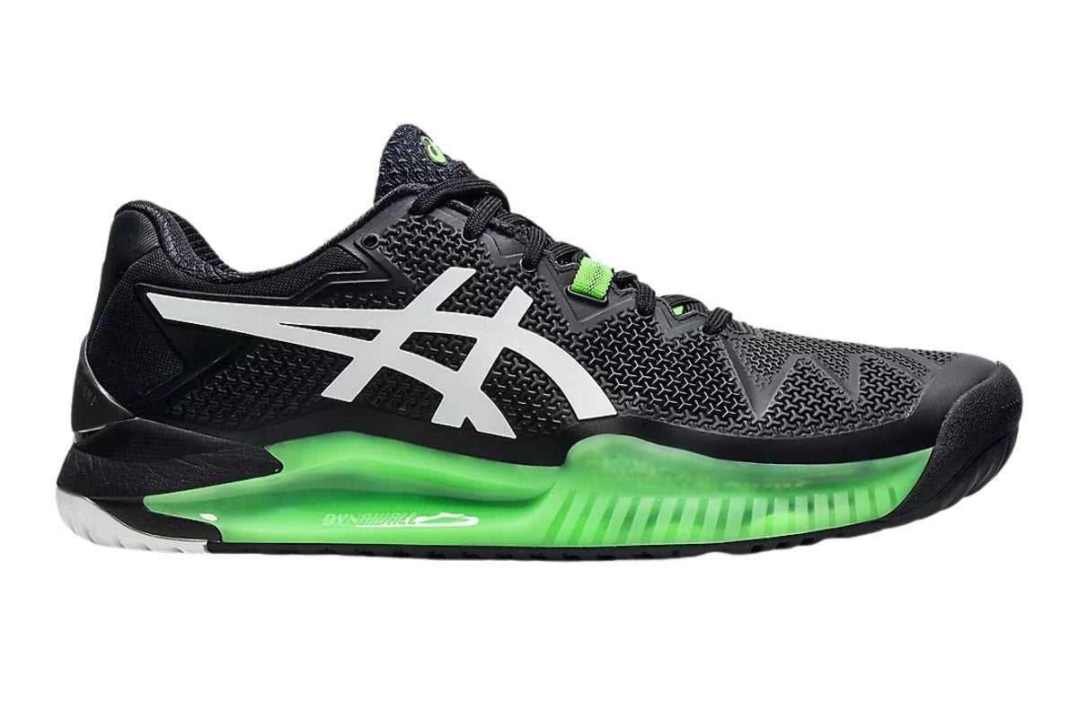 ASICS Men's Gel-Resolution 8 Clay Running Shoes  - Black/Green Gecko; Size 9.5 US)