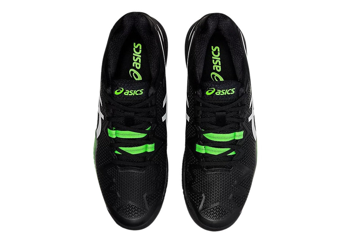 ASICS Men's Gel-Resolution 8 Clay Running Shoes  - Black/Green Gecko; Size 9.5 US)