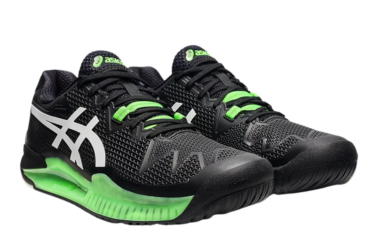 ASICS Men's Gel-Resolution 8 Clay Running Shoes  - Black/Green Gecko; Size 9.5 US)