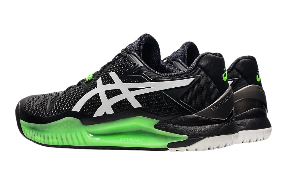 ASICS Men's Gel-Resolution 8 Clay Running Shoes  - Black/Green Gecko; Size 9.5 US)