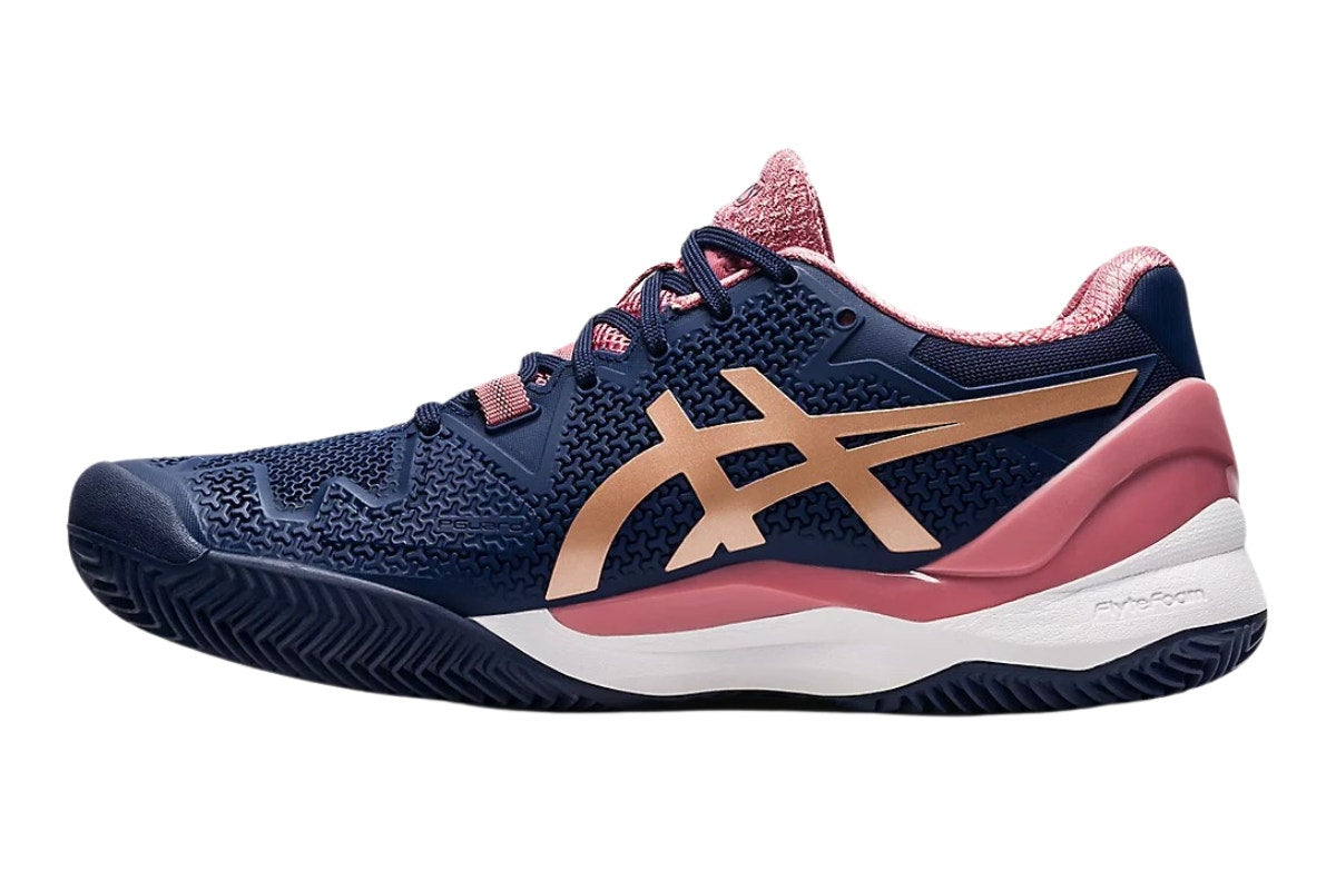 ASICS Women's Gel-Resolution 8 Clay Tennis Shoes - Peacoat/Rose Gold; Size 9.5 US