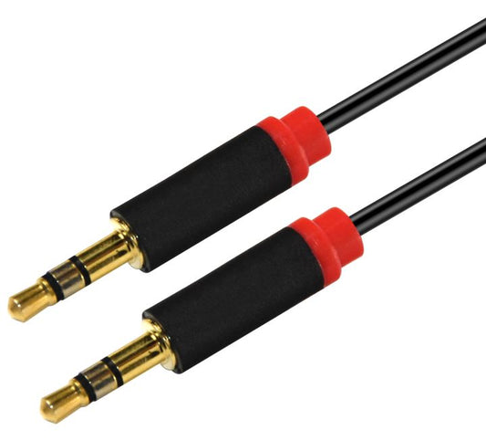ASTROTEK 1m Stereo 3.5mm Flat Cable Male to Male Black with Red Mold - Audio Input Extension Auxiliary Car Cord | Auzzi Store