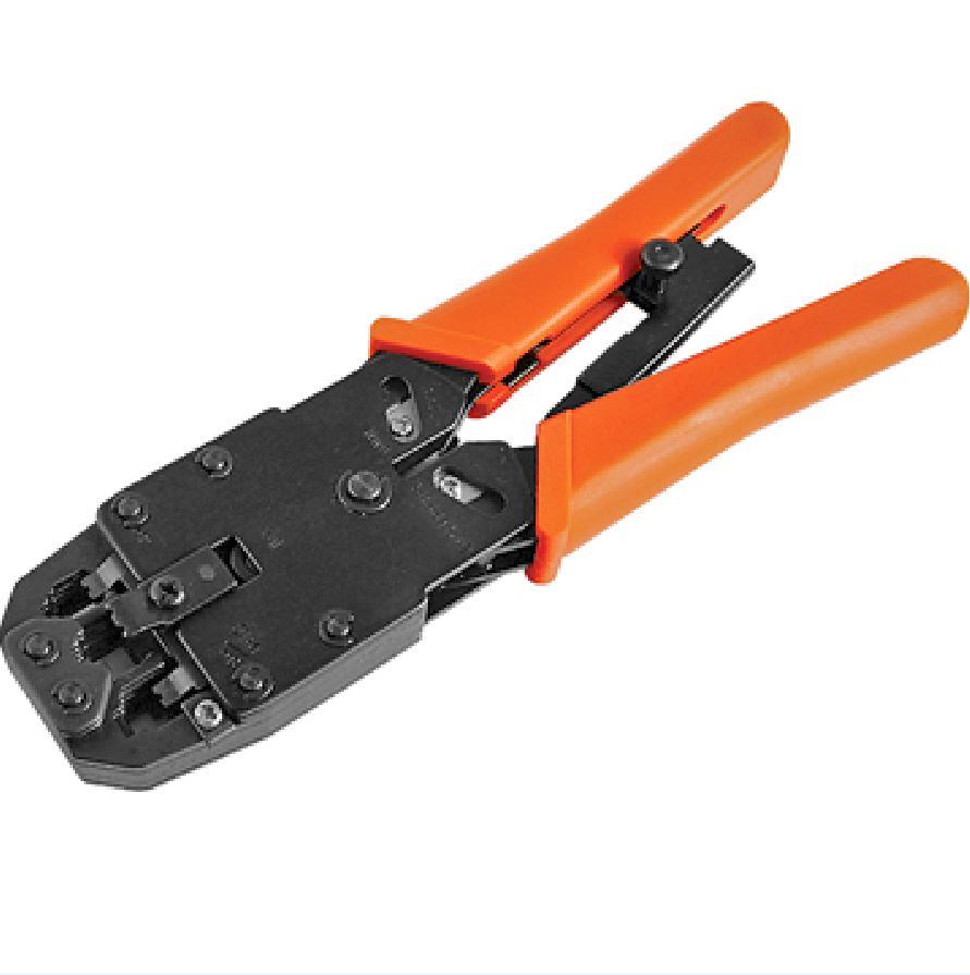 ASTROTEK 8 pins RJ-45 6 pins RJ-12 4 pins RJ-11 Crimper Cut Strip Crimping Tool Kit with Ratchet Orange Colour Hood RoHS CBC-RJ1245 | Auzzi Store
