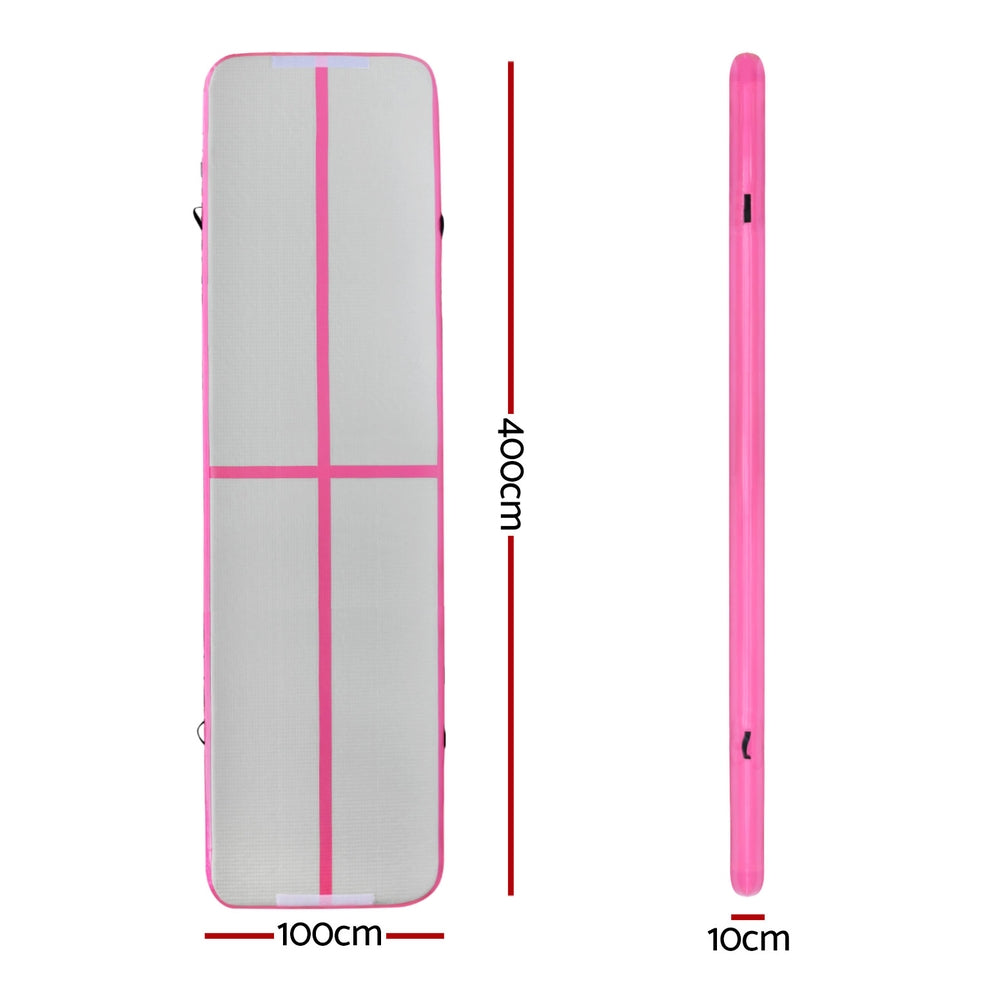 Everfit 4M Air Track Gymnastics Mat Inflatable Pink, 1000-Denier, Anti-Slip, Portable, 10cm Thick