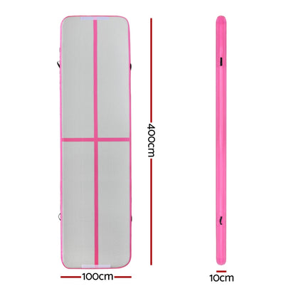 Everfit 4M Air Track Gymnastics Mat Inflatable Pink, 1000-Denier, Anti-Slip, Portable, 10cm Thick