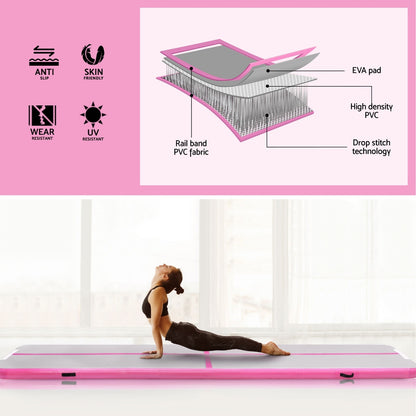 Everfit 4M Air Track Gymnastics Mat Inflatable Pink, 1000-Denier, Anti-Slip, Portable, 10cm Thick