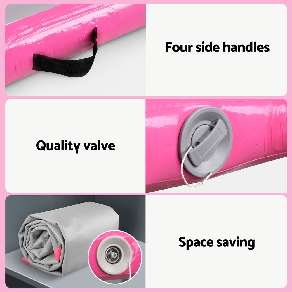Everfit 4M Air Track Gymnastics Mat Inflatable Pink, 1000-Denier, Anti-Slip, Portable, 10cm Thick