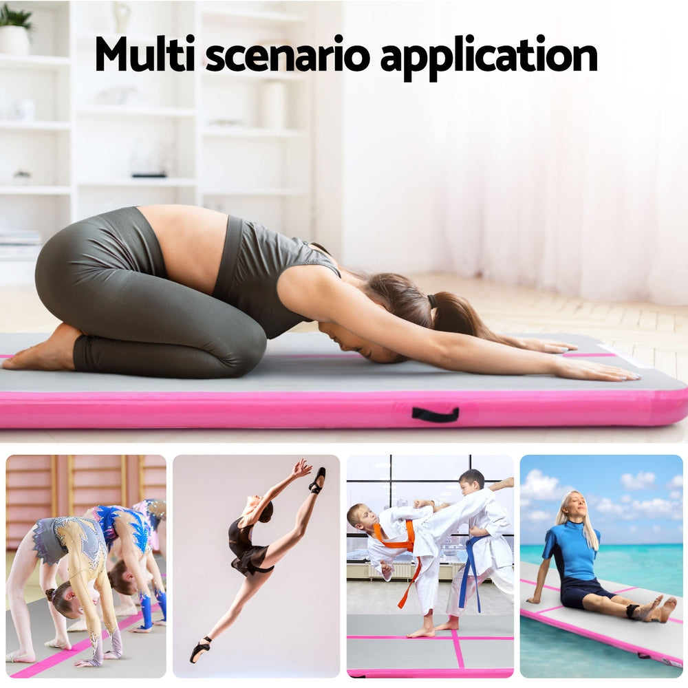 Everfit 4M Air Track Gymnastics Mat Inflatable Pink, 1000-Denier, Anti-Slip, Portable, 10cm Thick